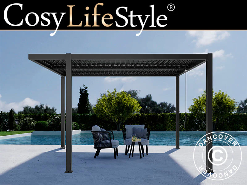 Bioklimatisk pergola paviljong San Pablo Alu+, Open Side, 3x3m, Svart
