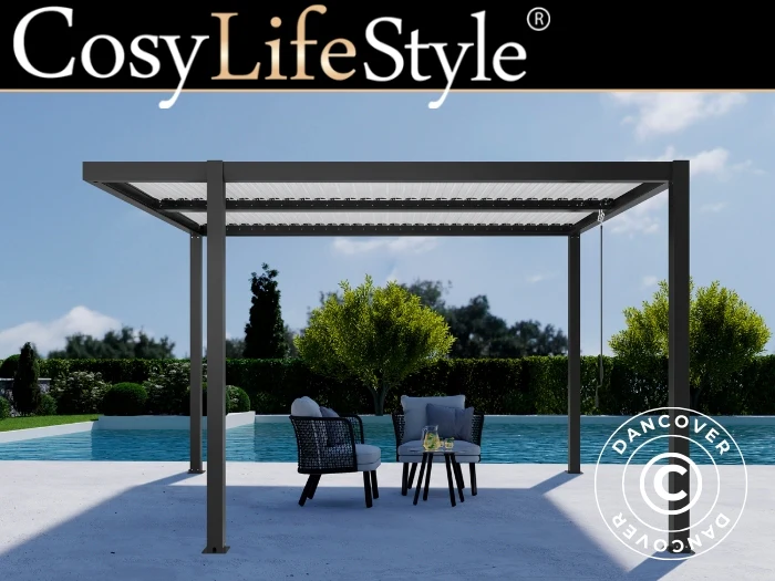 Bioklimatisk pergola paviljong San Pablo Alu+, Open Side, 3x3m, Svart/Hvit