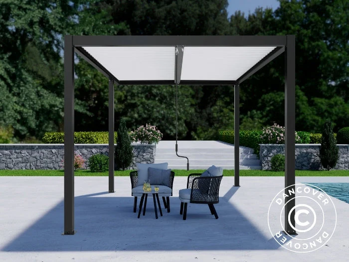 Bioklimatisk pergola paviljong San Pablo Alu+, Open Side, 3x3m, Svart/Hvit - Image 4