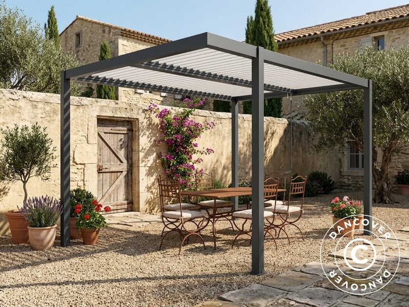 Bioklimatisk pergola paviljong San Pablo Alu+, Open Side, 3x3m, Svart/Hvit - Image 5