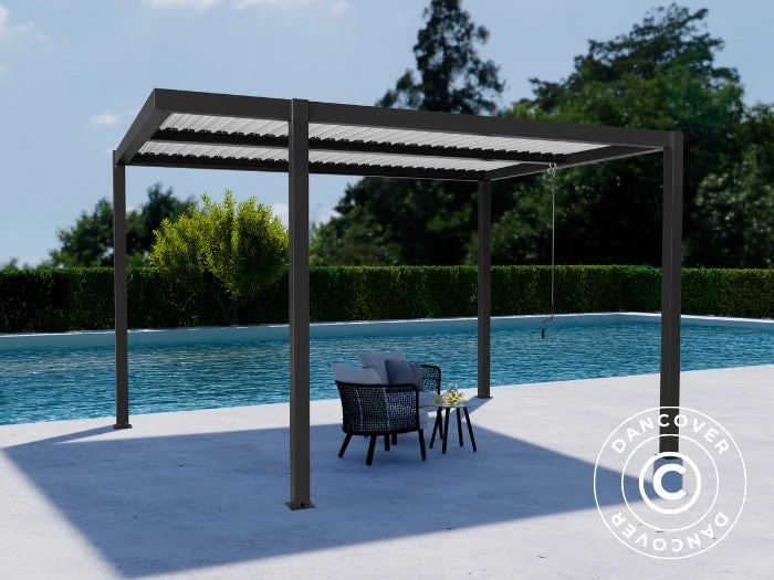 Bioklimatisk pergola paviljong San Pablo Alu+, Open Side, 3x4m, Svart/Hvit - Image 3