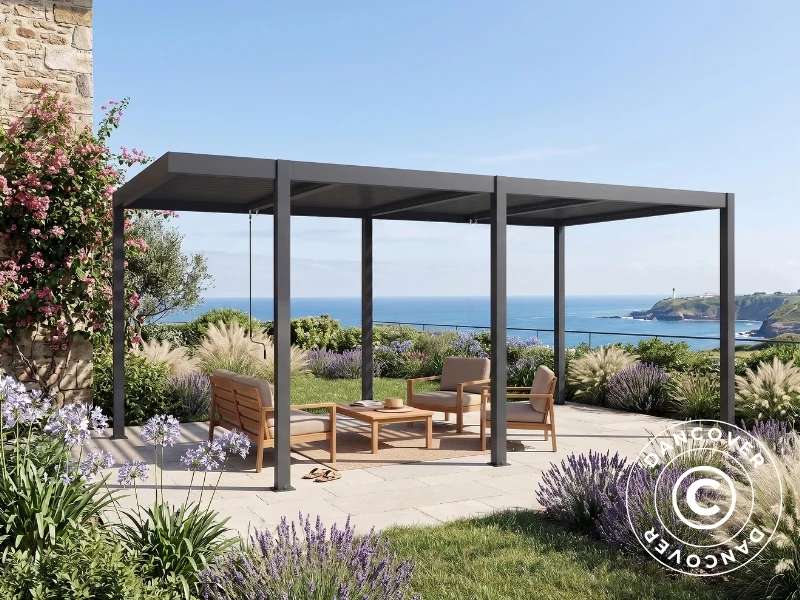 Bioklimatisk pergola paviljong San Pablo Alu+, Open Side, 3x5,8m, Svart - Image 2
