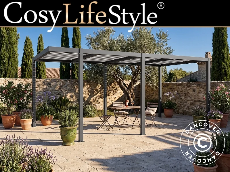 Bioklimatisk pergola paviljong San Pablo Alu+, Open Side, 3x5,8m, Svart/Hvit