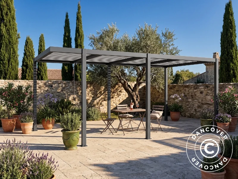 Bioklimatisk pergola paviljong San Pablo Alu+, Open Side, 3x5,8m, Svart/Hvit - Image 2