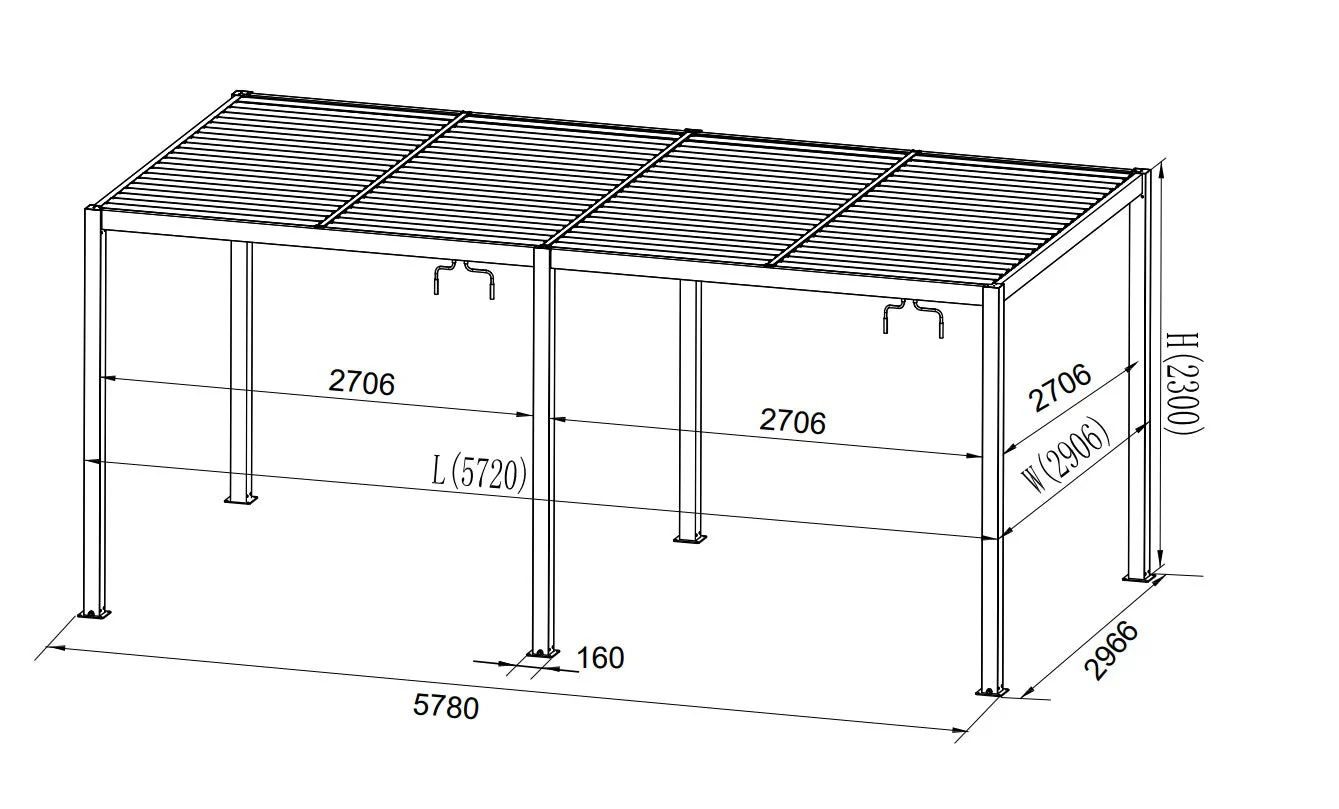 Bioklimatisk pergola paviljong San Pablo Alu+, Open Side, 3x5,8m, Svart/Hvit - Image 4