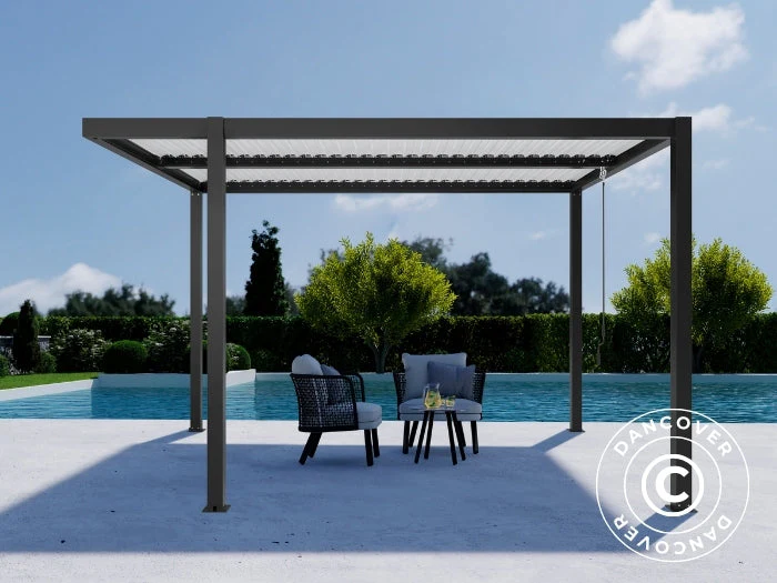 Bioklimatisk pergola paviljong San Pablo Alu+, Open Side, 4x4m, Svart/Hvit - Image 2
