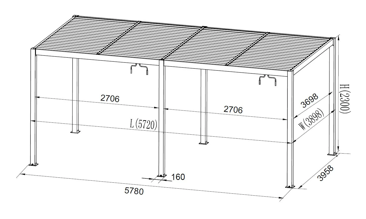 Bioklimatisk pergola paviljong San Pablo Alu+, Open Side, 4x5,8m, Svart/Hvit - Image 4