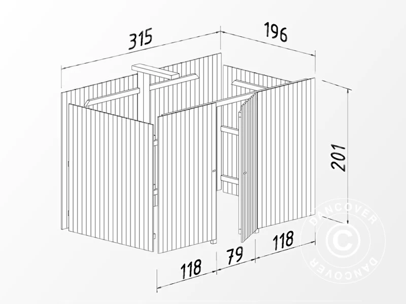 Carport i tre m/redskapsbod, 3,6x7,62x2,32m, 23,1m², naturlig, KOMPLETT SETT - Image 7
