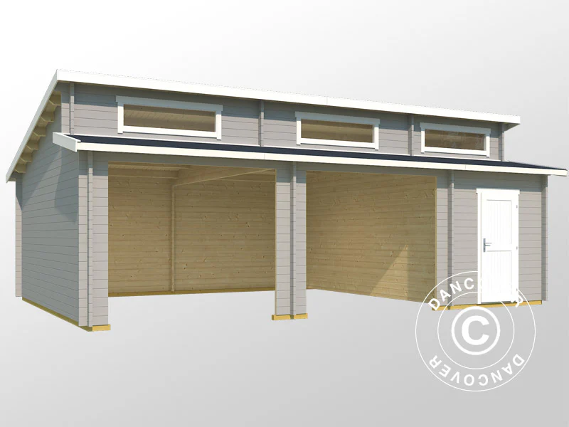 Dobbeltgarasje, carport i tre Vaasa, 7,8x5,2x3,21m, 44mm, Lysegrå - Image 2