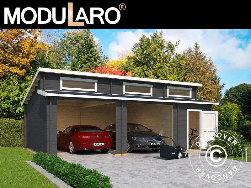Dobbeltgarasje, carport i tre, Vaasa, 7,8x5,2x3,21m, 44mm, Mørkegrå