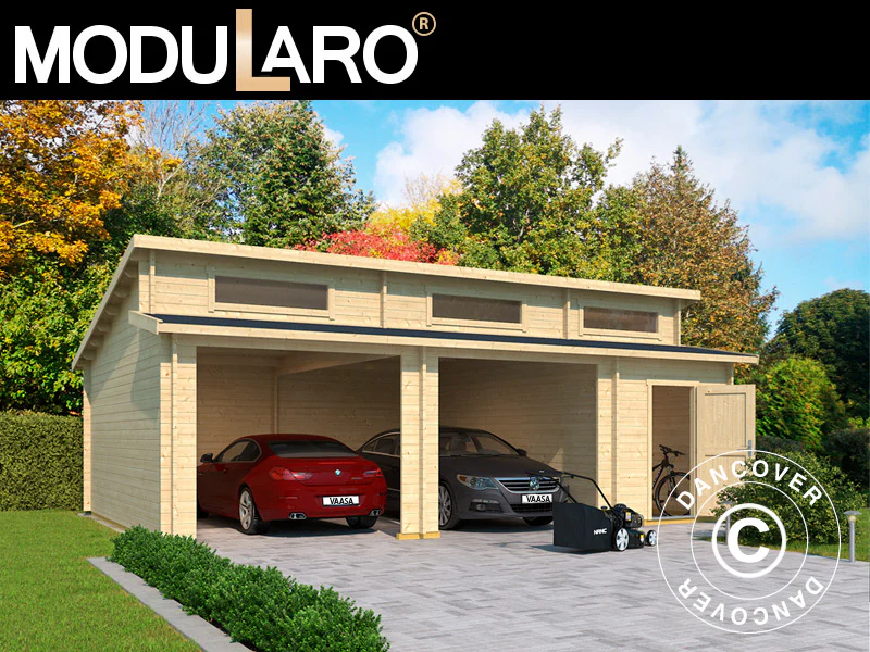 Dobbeltgarasje, carport i tre, Vaasa, 7,8x5,2x3,21m, 44mm, Naturlig