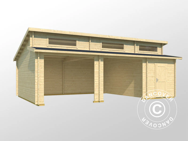 Dobbeltgarasje, carport i tre, Vaasa, 7,8x5,2x3,21m, 44mm, Naturlig - Image 2