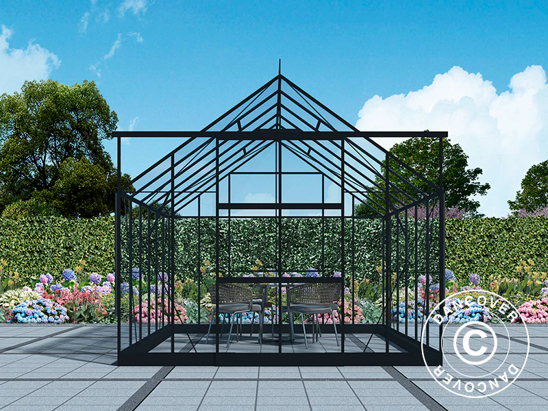 Drivhus i glass 3x3,68x2,6m m/sokkel og takdekor, 11,04m², Svart - Image 4