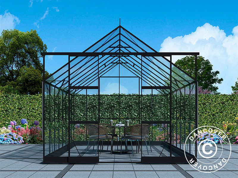 Drivhus i glass 3x4,87x2,6m m/sokkel og takdekor, 14,61m², Svart - Image 3