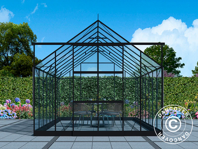 Drivhus i glass 3x4,87x2,6m m/sokkel og takdekor, 14,61m², Svart - Image 4