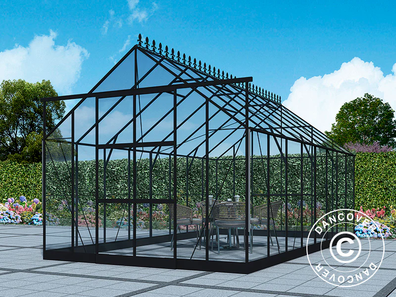 Drivhus i glass 3x4,87x2,6m m/sokkel og takdekor, 14,61m², Svart - Image 5