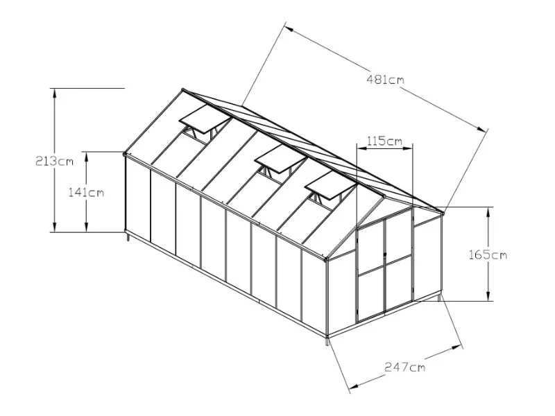 Drivhus polykarbonat 11,8m2, 2,47x4,81x2,13m, Svart - Image 5