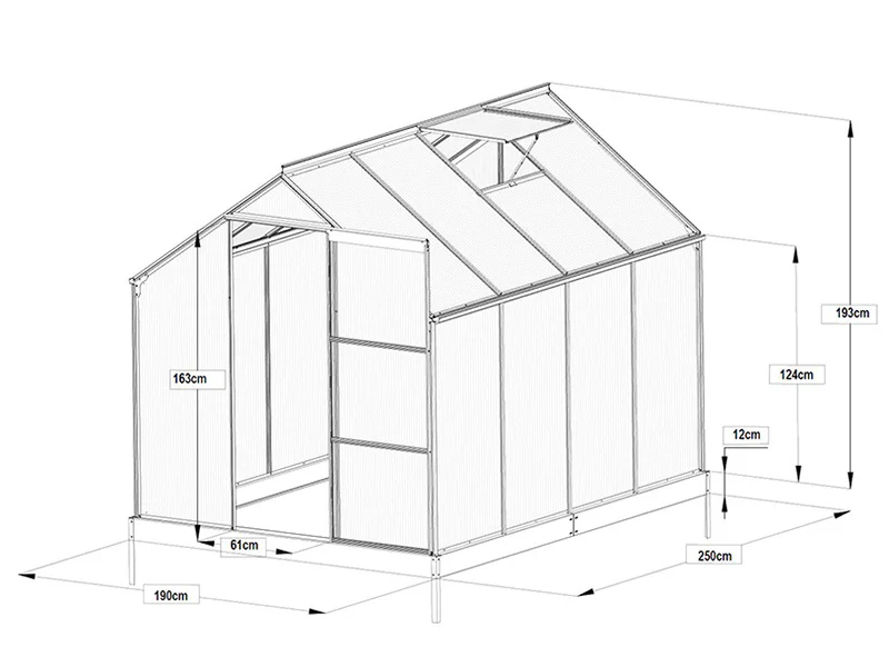 Drivhus Polykarbonat 4,75m², 1,9x2,5x2,05m med base, Svart - Image 11