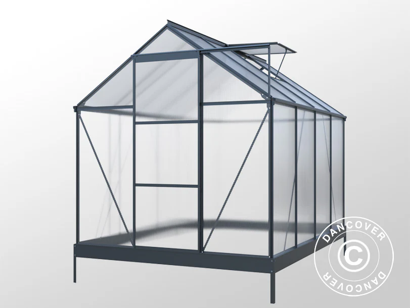 Drivhus Polykarbonat 4,75m², 1,9x2,5x2,05m med base, Svart - Image 4