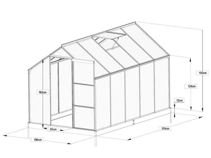 Drivhus Polykarbonat 5,89m², 1,9x3,1x2,05m med base, Svart - Image 11