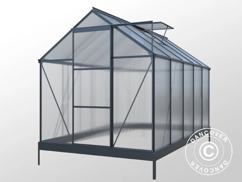 Drivhus Polykarbonat 5,89m², 1,9x3,1x2,05m med base, Svart - Image 4