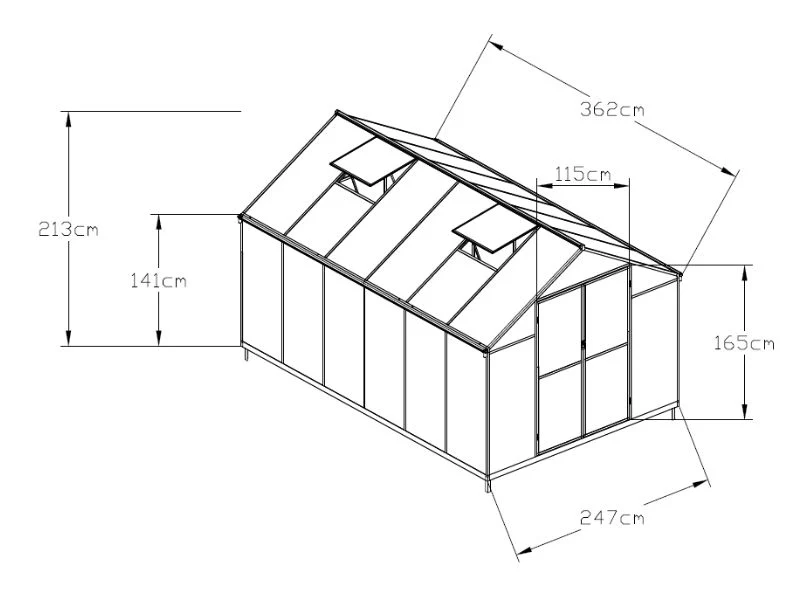 Drivhus polykarbonat 8,94m2, 2,47x3,62x2,13m, Svart - Image 5