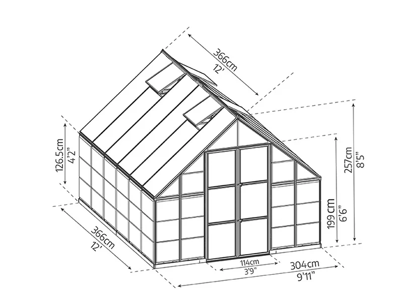 Drivhus polykarbonat Balance 11,1m², Palram/Canopia, 3,04x3,66x2,57m, Sølv - Image 11
