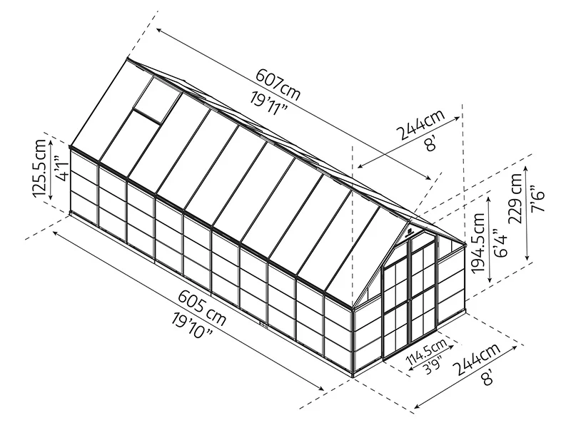 Drivhus polykarbonat Balance 14,81m², Palram/Canopia, 2,44x6,07x2,29m, Sølv - Image 10
