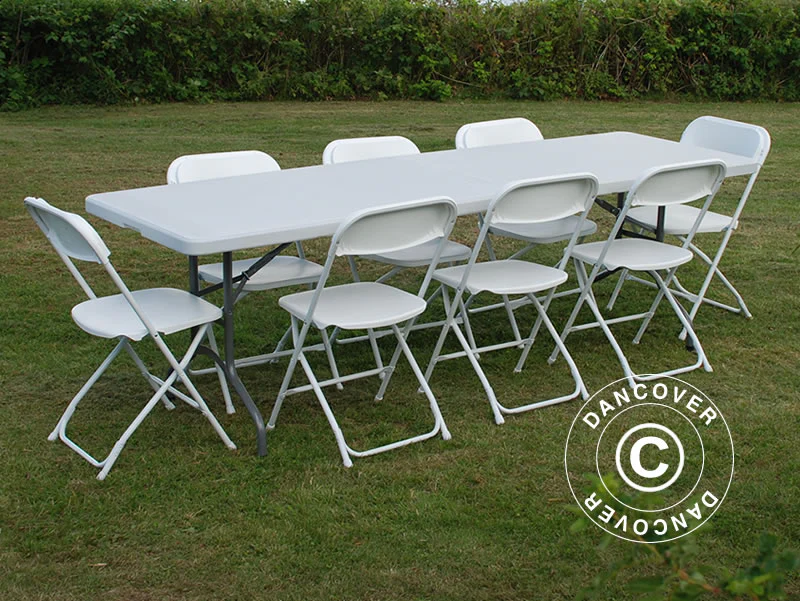 Festpakke, 1 klappbord (240cm) + 8 stoler, Lysegrå/Hvit - Image 3