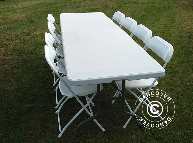 Festpakke, 1 klappbord (240cm) + 8 stoler, Lysegrå/Hvit - Image 4