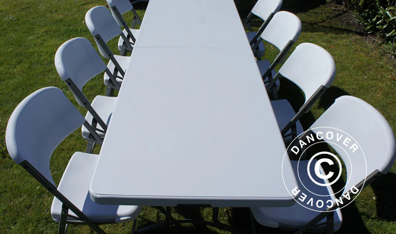 Festpakke, 1 klappbord (240cm) + 8 stoler, Lysegrå/Hvit - Image 5