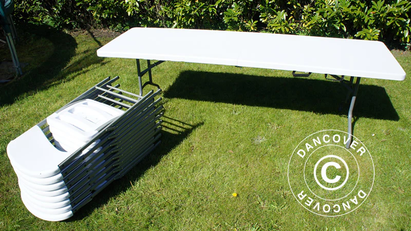 Festpakke, 1 klappbord (240cm) + 8 stoler, Lysegrå/Hvit - Image 6