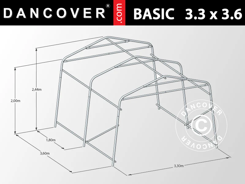 Garasjetelt Basic 3,3x3,6x2,4m PE, Grå - Image 9
