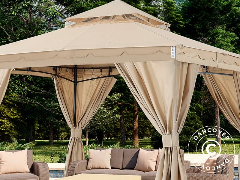 Gardinsett for paviljong Horus, 3,4x3,4m, Beige - Image 2