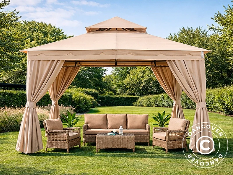 Gardinsett for paviljong Horus, 3,4x3,4m, Beige - Image 3