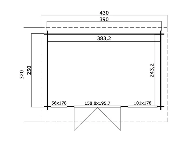 Hytte i tre, Lugano 2,5x3,9x2,34m, 34mm, Lysegrå - Image 3