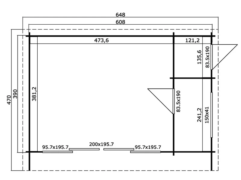 Hytte i tre Milano, 6,08x3,9x2,45m, 44mm, Lysegrå - Image 5
