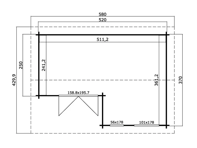 Hytte i tre, Talsi 5,2x3,7x2,51m, 44mm, Lysegrå - Image 3