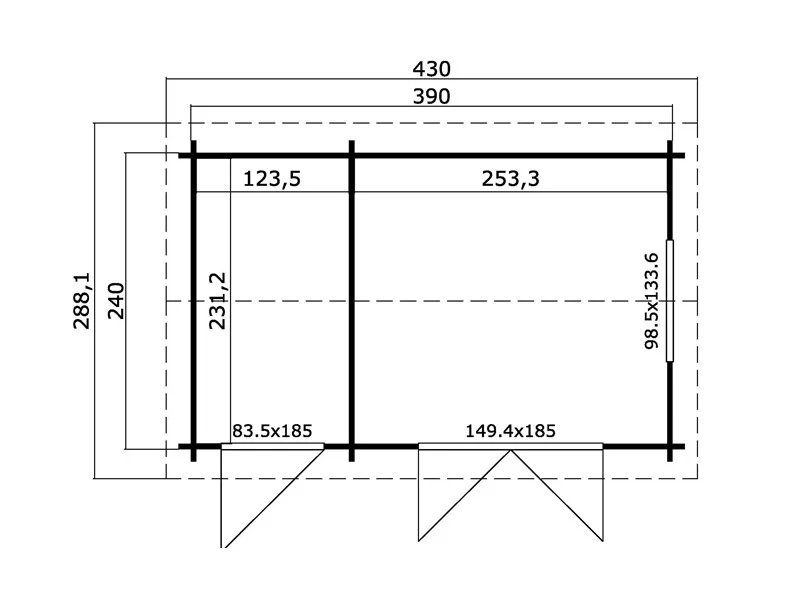 Hytte med redskapsbod i tre, Maardu 3,9x2,4x2,51m, 44mm, Lysegrå - Image 3
