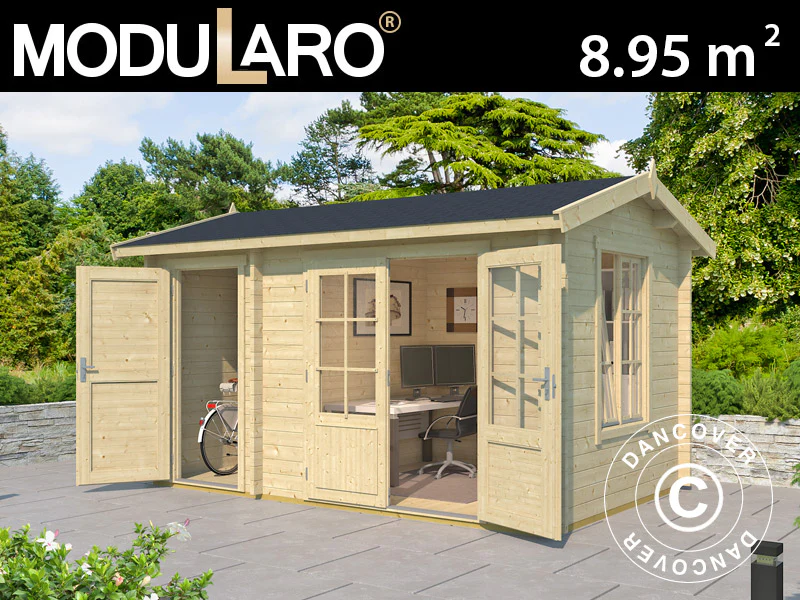 Hytte med redskapsbod i tre, Maardu 3,9x2,4x2,51m, 44mm, Naturlig