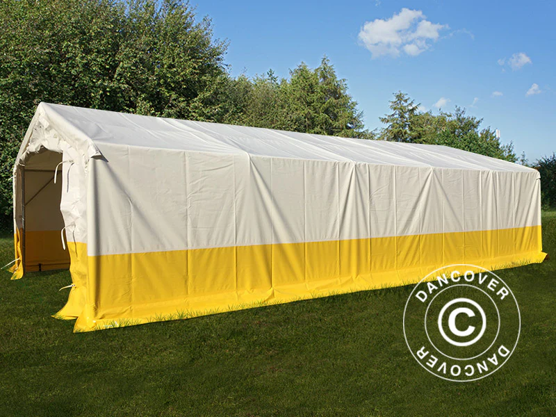 Lager- og arbeidstelt PRO 5x10m, PVC, hvit/gul, flammehemmende - Image 3
