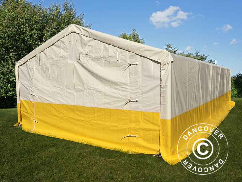 Lager- og arbeidstelt PRO 5x10m, PVC, hvit/gul, flammehemmende - Image 4