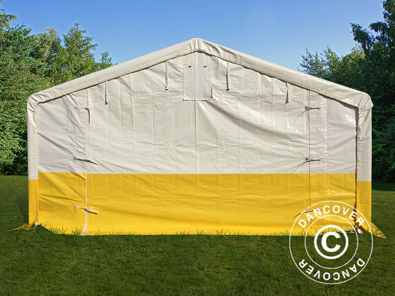 Lager- og arbeidstelt PRO 5x10m, PVC, hvit/gul, flammehemmende - Image 5