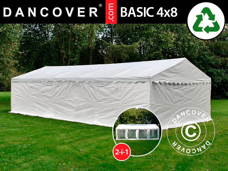 Lagertelt Basic 2-i-1, 4x8m PE 700, hvit