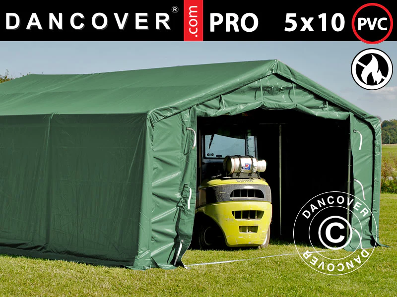 Lagertelt PRO 5x10x2x3,39m, PVC, Grønn