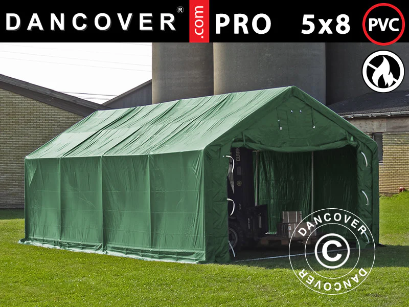 Lagertelt PRO 5x8x2x3,39m, PVC, Grønn