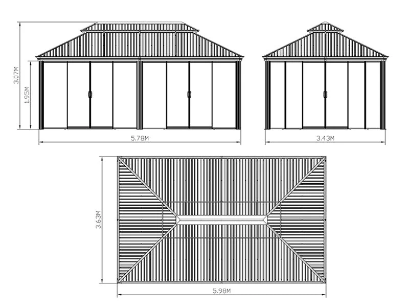 Lysthus Santa Fe Alu+ med sidevegger og skyvedører, 3,65x6m, Svart - Image 8