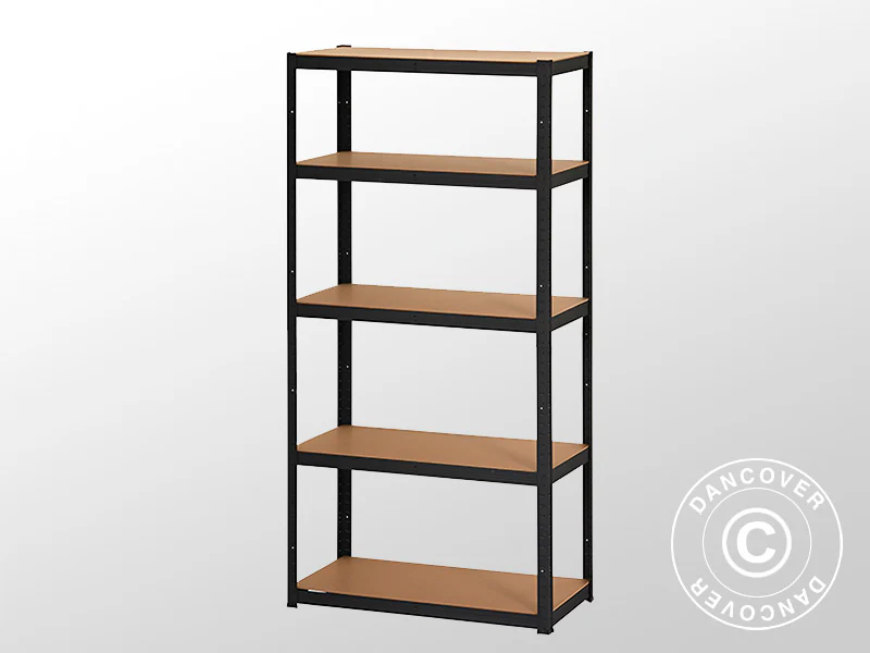Oppbevaringshylle m/5 hyller, 0,9x0,45x1,8m, Svart - Image 2