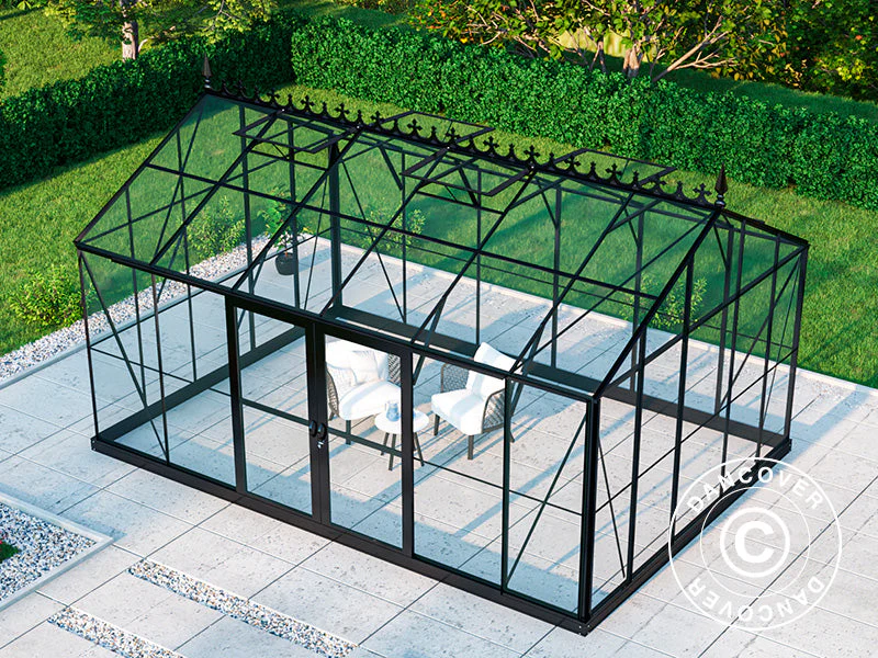 Orangeri, drivhus in glas 16,5m², 4,45x3,71x3,16mm/sokkel og takdekor, Svart - Image 3