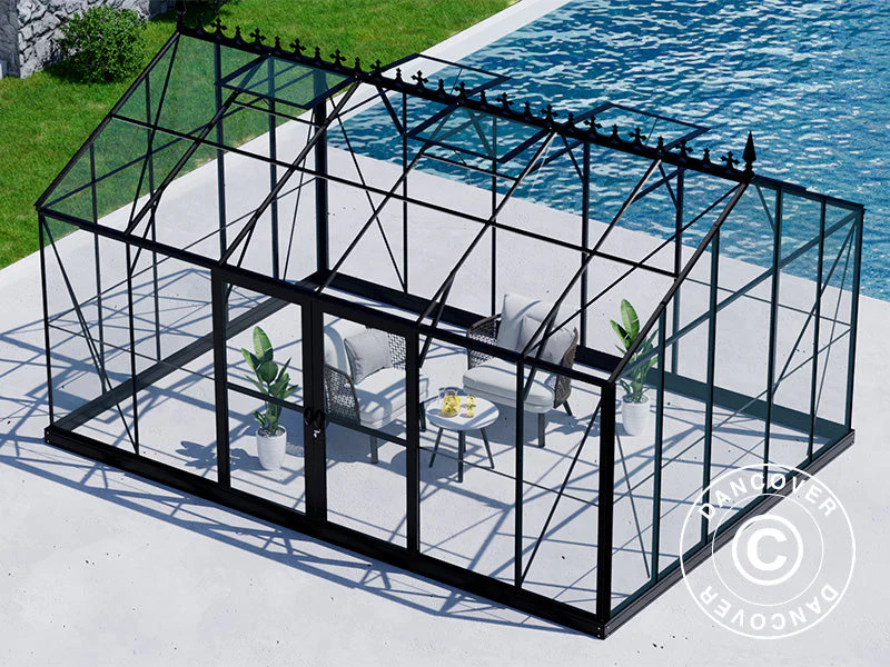 Orangeri, drivhus in glas 16,5m², 4,45x3,71x3,16mm/sokkel og takdekor, Svart - Image 5